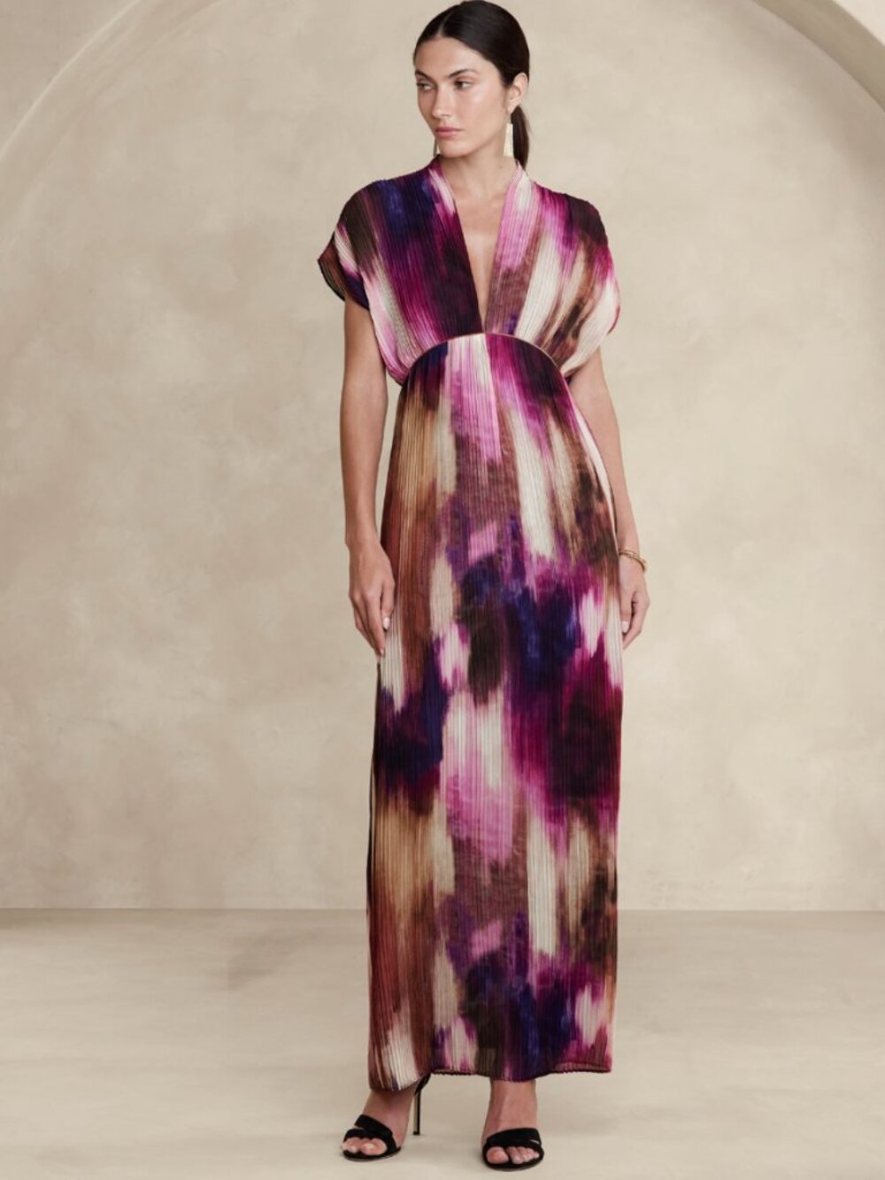 Banana Republic Ana Pleated Chiffon Maxi Dress in Ombre Size XS